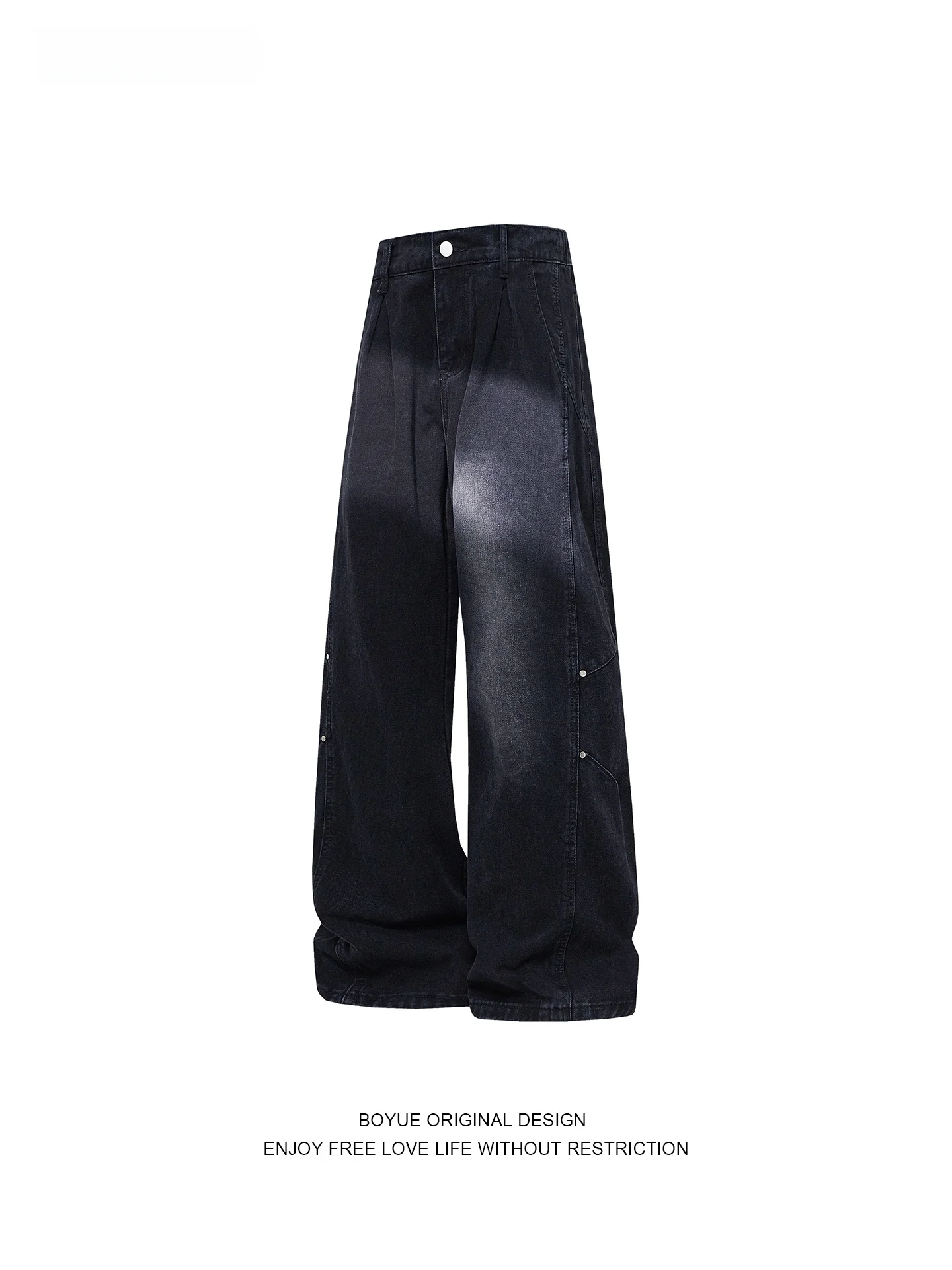

Boyue American Retro Sle Faded Denim Jeans Men Women Loose Straight Leg High End Wide Leg Long Pants ex Vintage Jeans