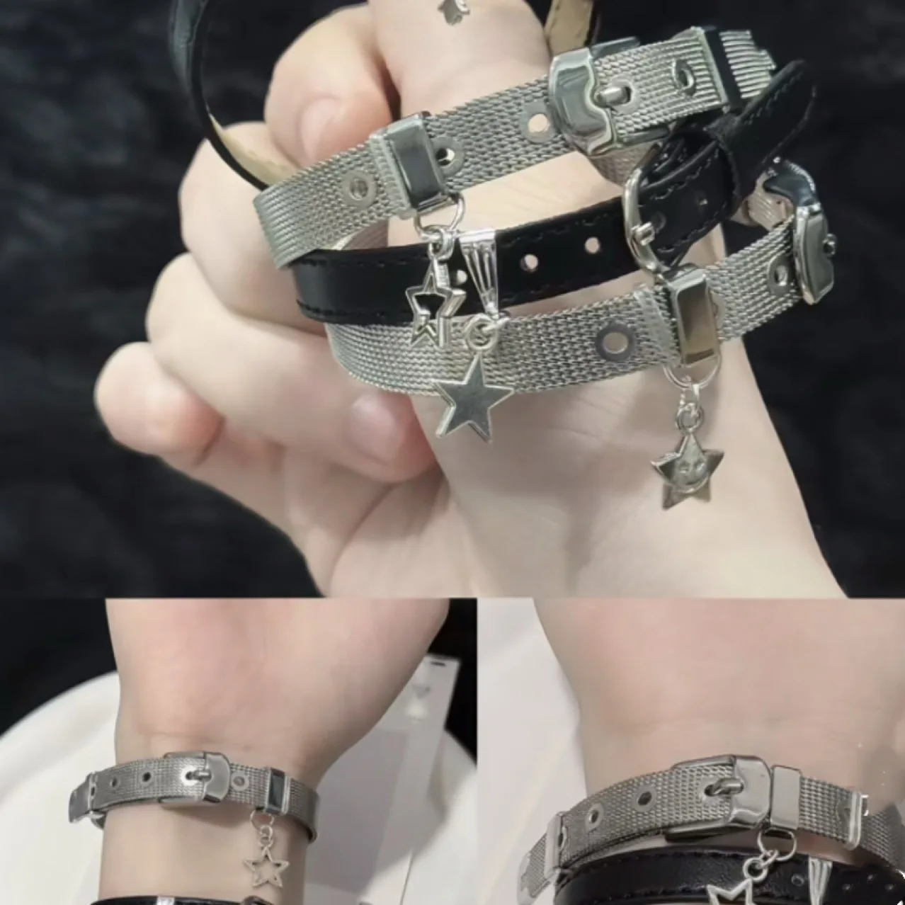 Y2K Sweet Cool Girl Star Pendant Adjustable Layered For Women Millennial Style Niche Design Titanium Steel Bracelet