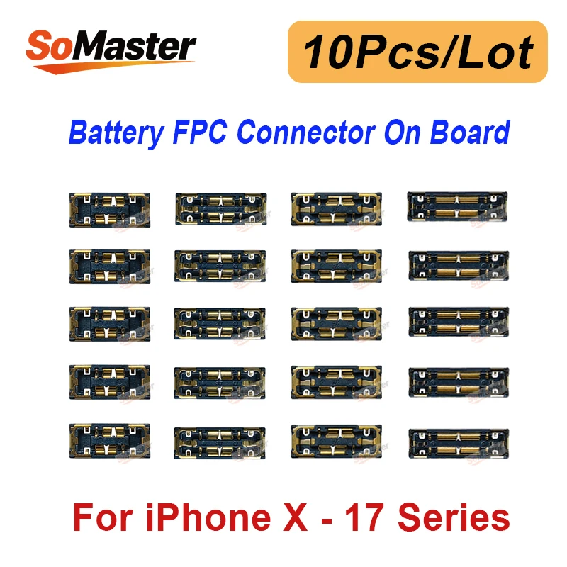 10Pcs Battery FPC Connector on Board Motherboard for iPhone 12 13 Mini 14 15 16 Plus XS 11 17 Pro Max Battery FPC Connector Port