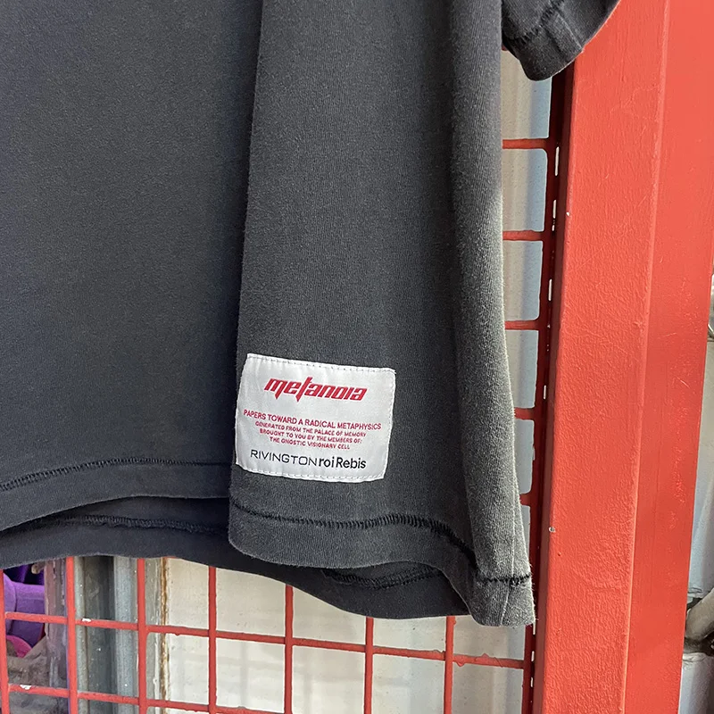 26SS الهيب هوب غسلها الأسود الرسومات شعار طباعة RRR 123 تي شيرت الرجال Womem قصيرة واسعة المحملة القمم 100% القطن RRR 123 تي شيرت العلامات