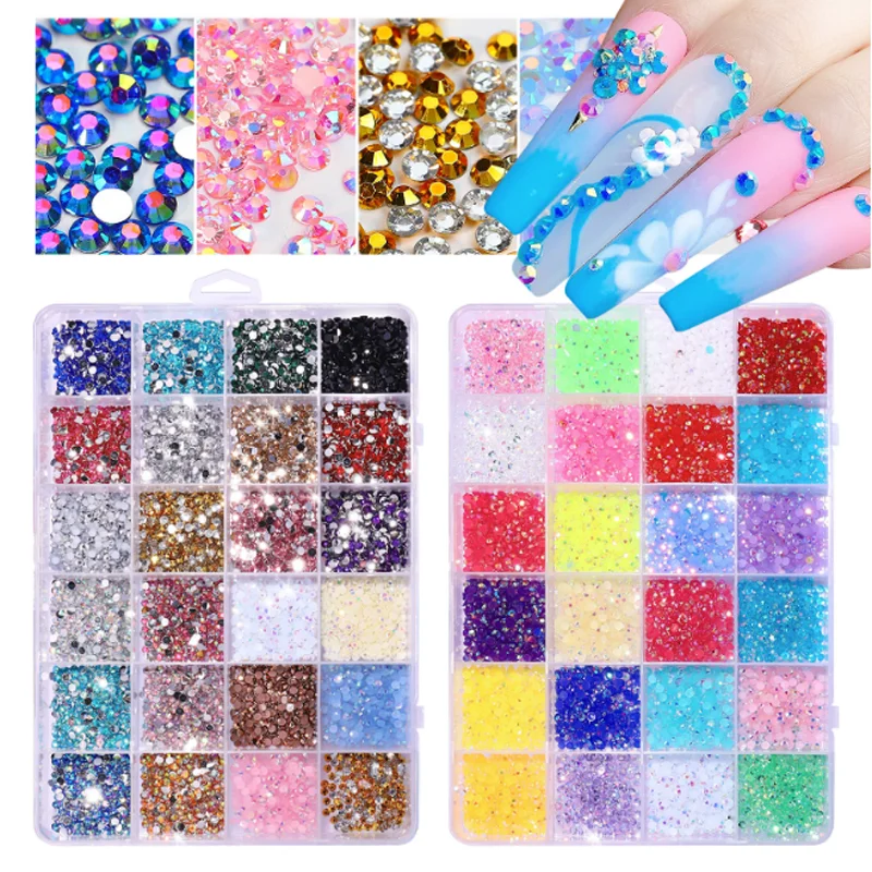 

3500PCS/BOX Nail Colored Resin Diamond Rhinestone 24 Grids DIY Fluorescent Drill Nail Decorations Nail Salon Jewelry Accessories