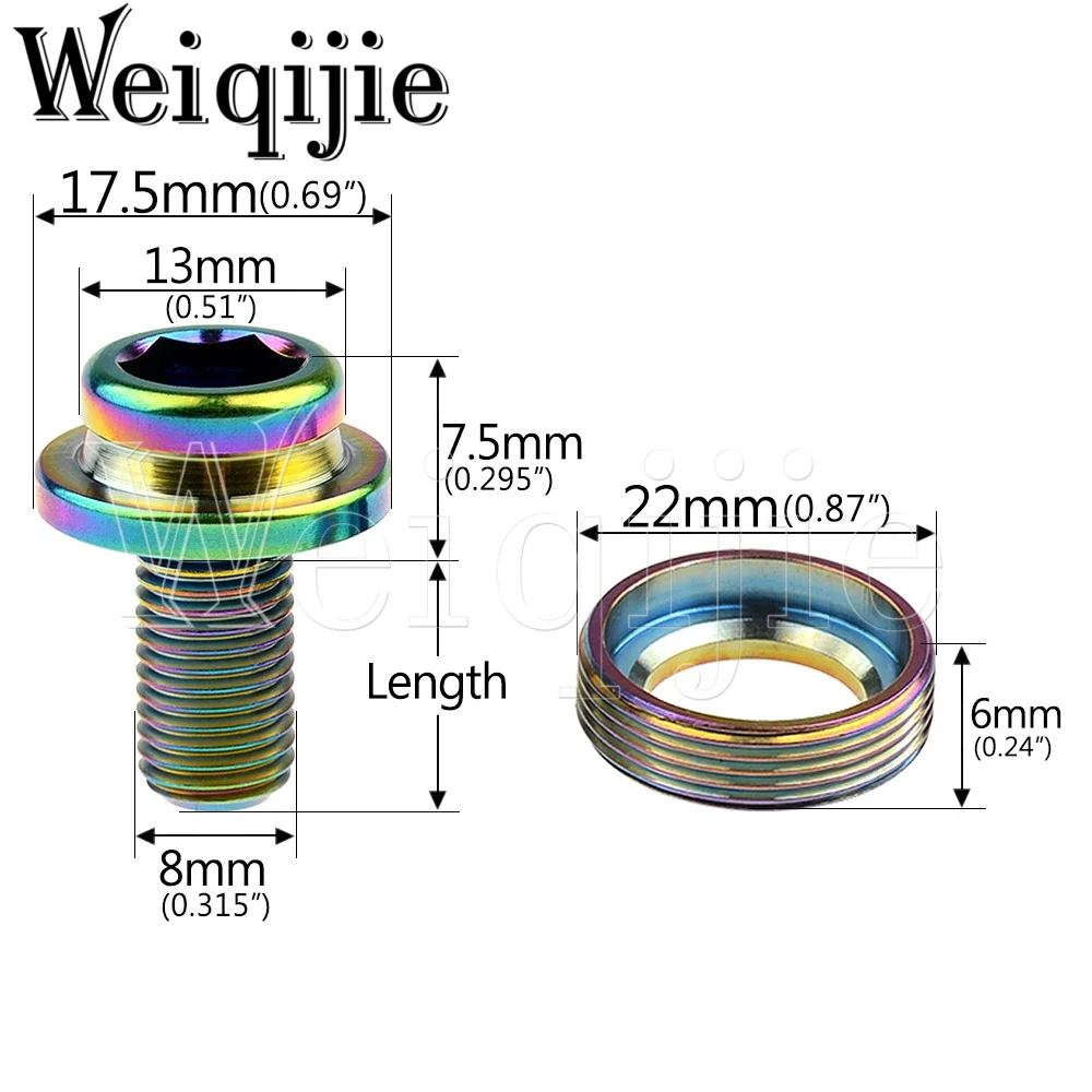 Weiqijie Titanium Bolt M8x15mm Center Axle Screw Bicycle Sprocket Bottom Bracket Crank Fixing Screw