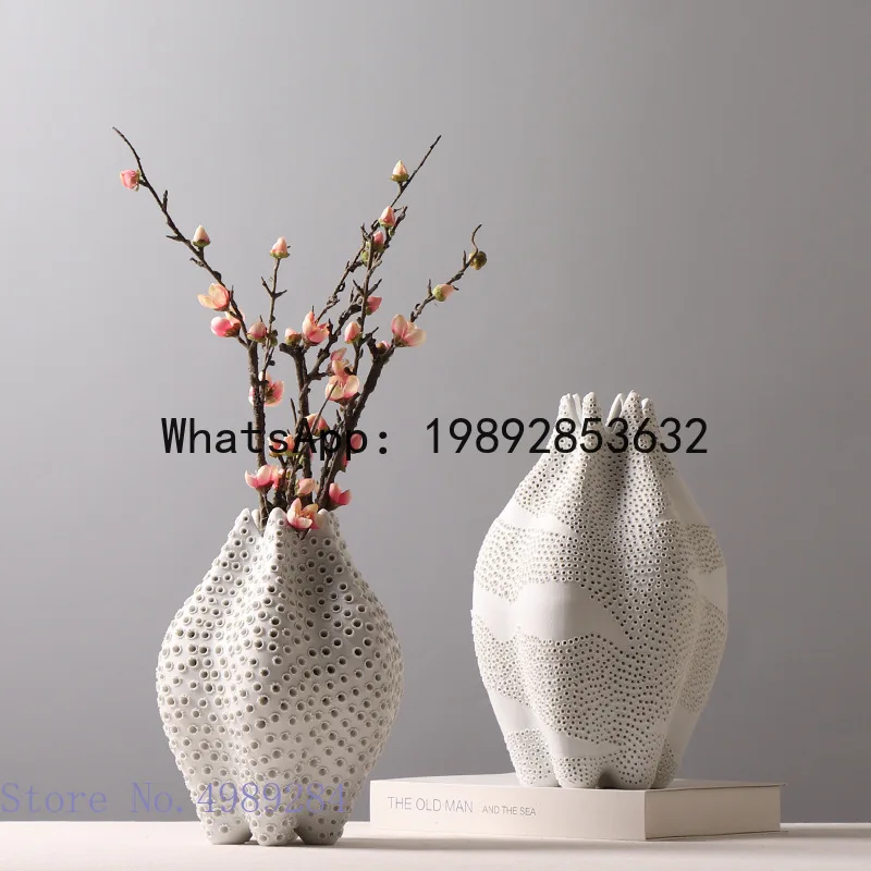 Ceramic vase hole Hollow out Dot pattern Handmade ceramic ceramic crafts Flower vase Abstract geometric Home Decoration