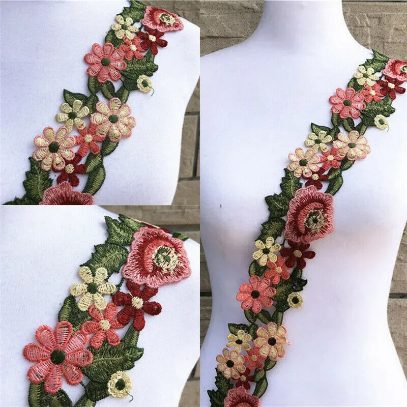 90CM Embroidered Flower Lace Trim Wedding Dress Ribbons Fabric Trim DIY Craft Water soluble Sewing Clothes Accessories