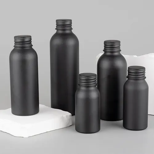 Imagen 1 del producto Botella de aluminio negro mate de 40-200ml, tapa de tornillo negra y plateada, 1 Uds., botellas negras de aluminio para fregar, contenedor de cosméticos