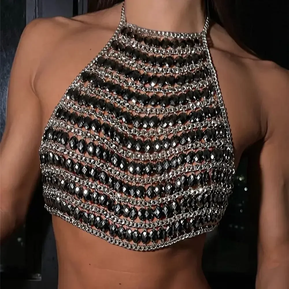 Collana traforata con pietre preziose a forma di diamante in metallo Collana sexy con diamanti tempestati di catena per ragazza calda Top gioielli di moda europei americani