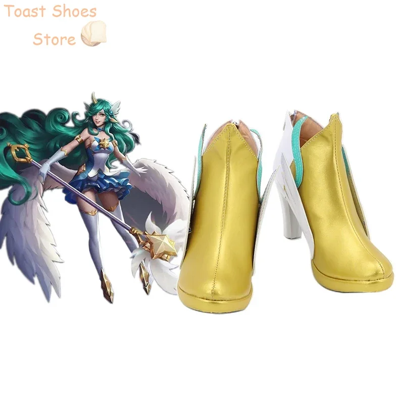 LOL Star Guardian Soraka PU couro Cosplay sapatos, botas de Carnaval Halloween, Costume Prop