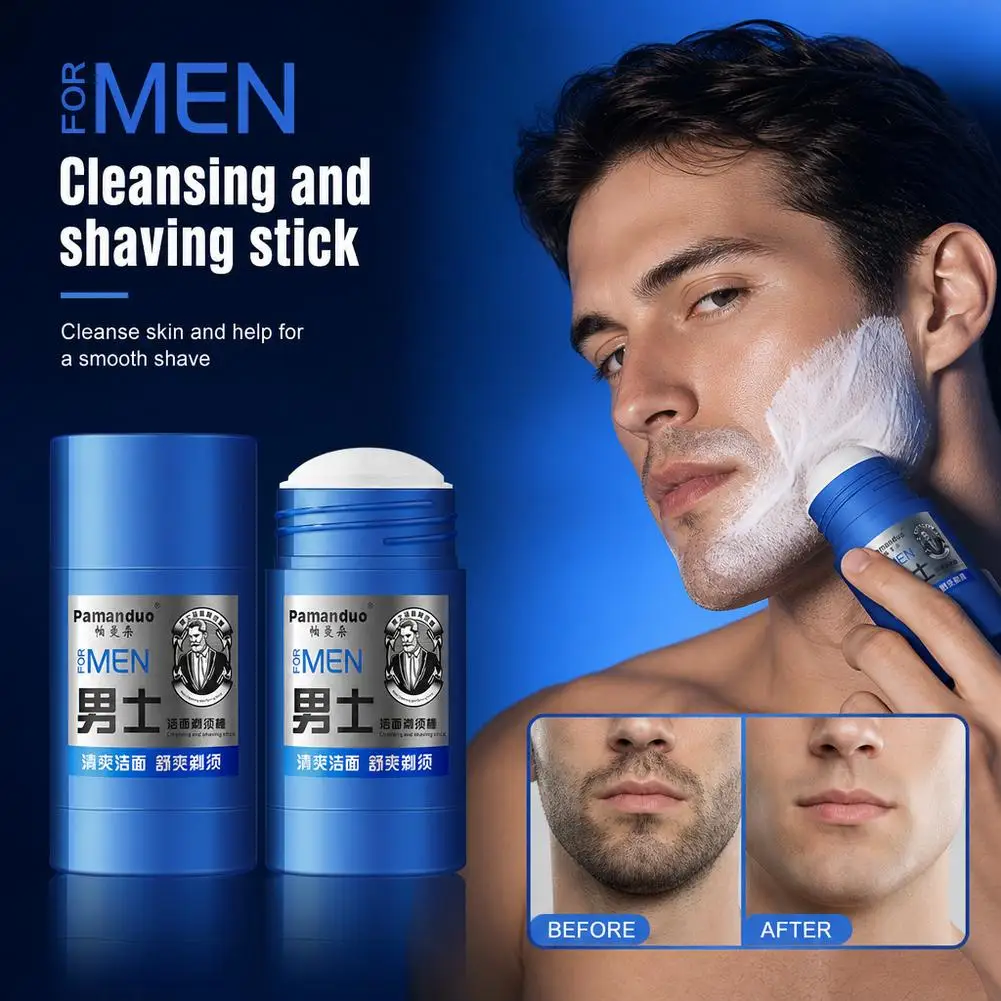 2 In 1 Men Cleansing Shaving Cream Stick Solid Face Wash Hydrating Softening Beard 40g