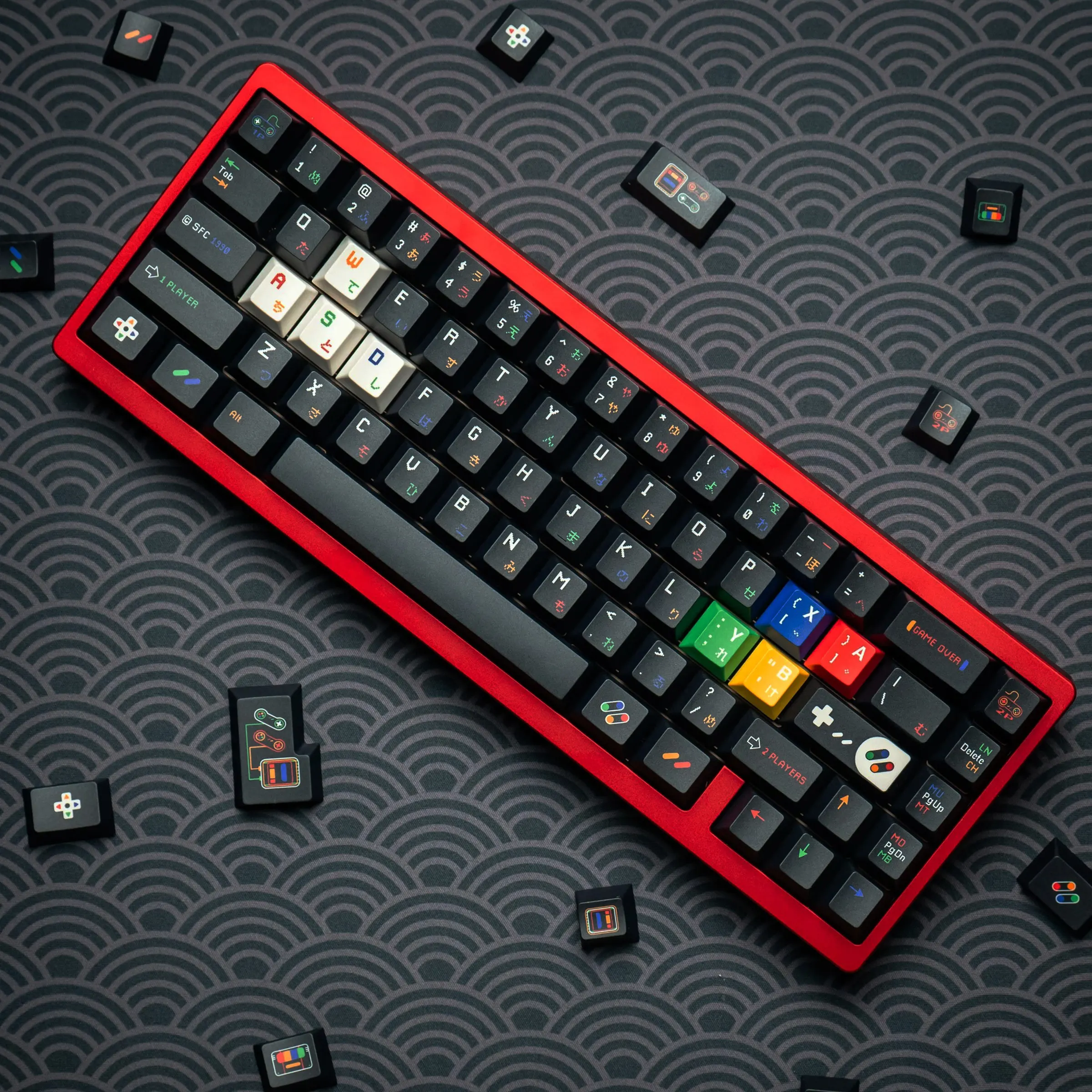 Playful Black Theme PBT Keycaps 5-Sided Dye-Sublimation Cherry Profile Custom Full Keycap Set for Mechanical Keyboards