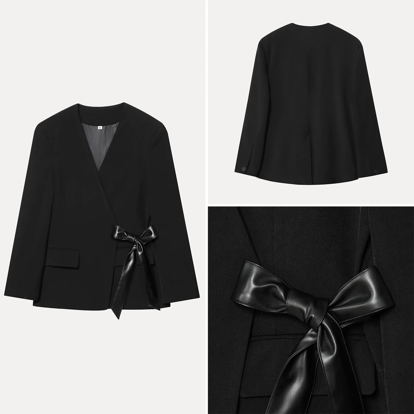 Traje Cruzado Casual y E para Mujer, Otoño 2025, Marca Z, Manga Larga, Uso Diario, Sin Botones, Detalle de Lazo d...