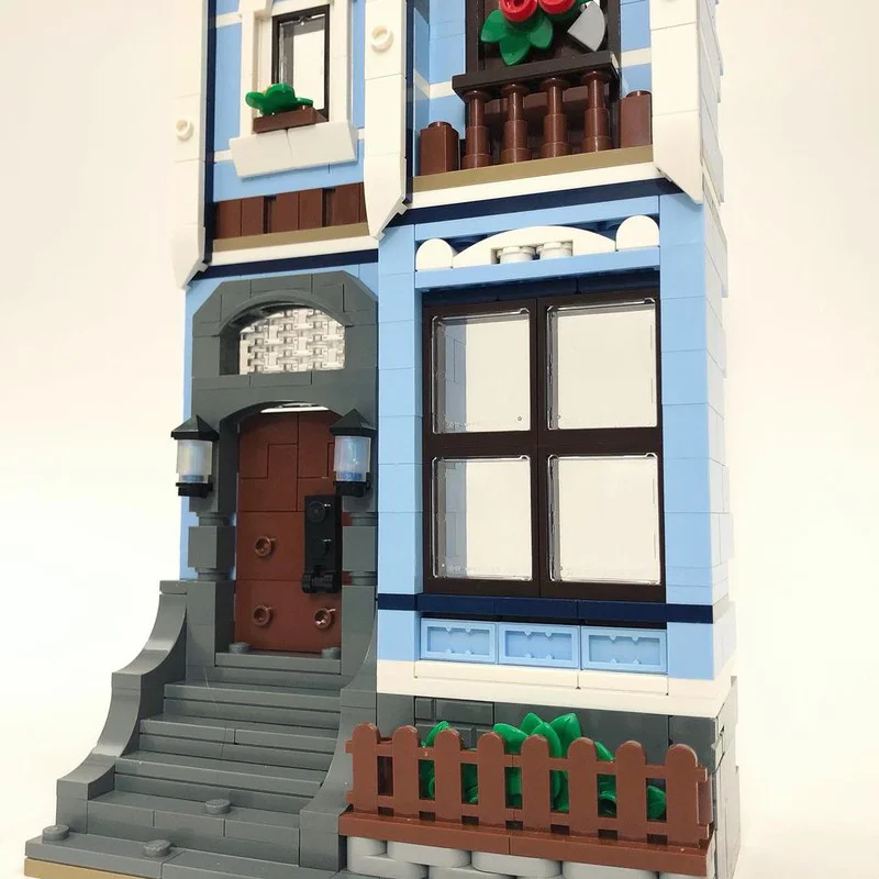 564pcs MOC Blue Townhouse Facade alternate Modulared Model Building blocks toy Assemble Christmas gift DIY creative idea Kids