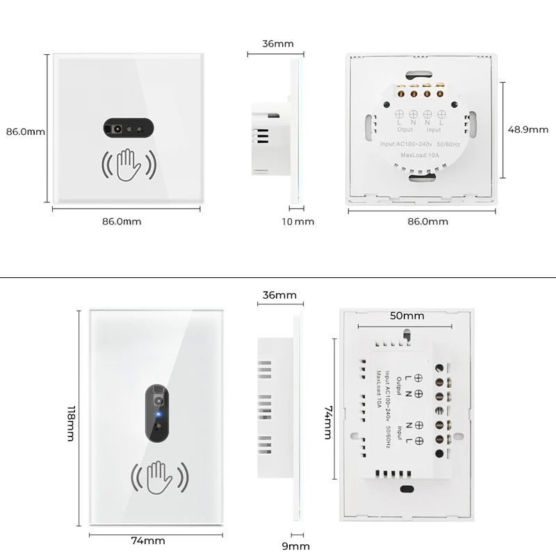 110V 220V 10A Smart Wall Light Switch Hand Sweep Sensor Glass Screen Panel without Touch EU US IR Infrared Lights Sensor Switch