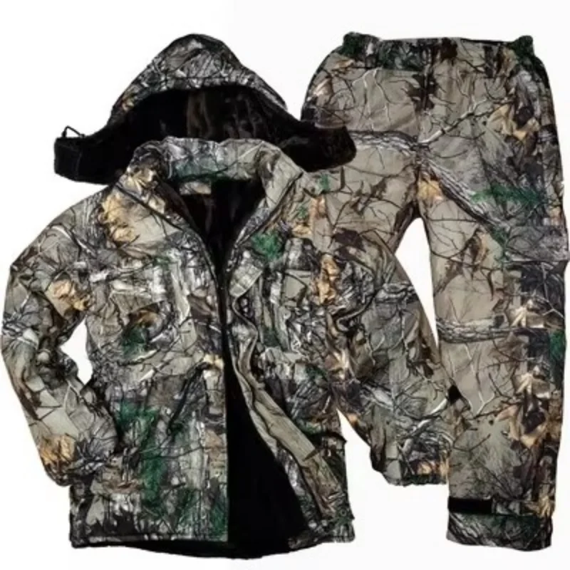 Winter Thermal Wind Waterproof  Tactical Hiking Windbreaker Soft Breathable Wear Resistant Bionic Camo Hunting Fishing Clothes