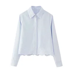 In the summer of 2024, the new women's embroidered striped casual fashion elegant shirt.