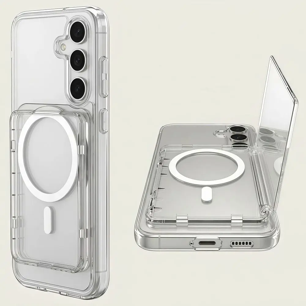 Transparent For MagSafe Card Sleeve Shockproof 2 Card Slots Magnetic Stand Card Holder Detachable Lightweight Wallet Phone Case