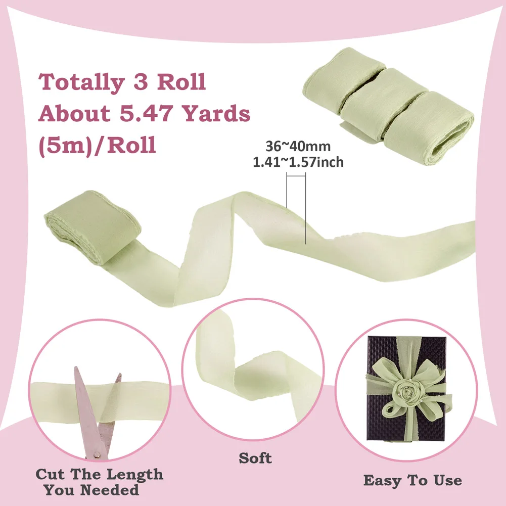 3 Rolls Frayed Polyester Ribbon Flower Bouquet Ribbon Raw Edge Wired Ribbon for Gift Wrapping Accessories Wedding Decorations