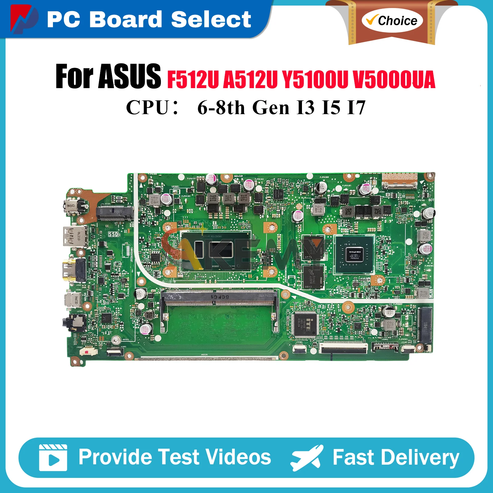 

X512UB Материнская плата для ноутбука ASUS VivoBook F512U A512U X512UB V5000UA Y5100U X512U X512UF Материнская плата с процессором I3 I5 I7 в порядке