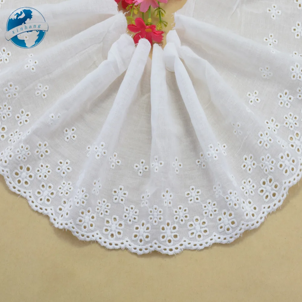 12cm White 100% Cotton Embroidery Lace Ribbon Fabric Guipure Diy Dress Trims Sewing Womens dresses Garment Accessories#3708