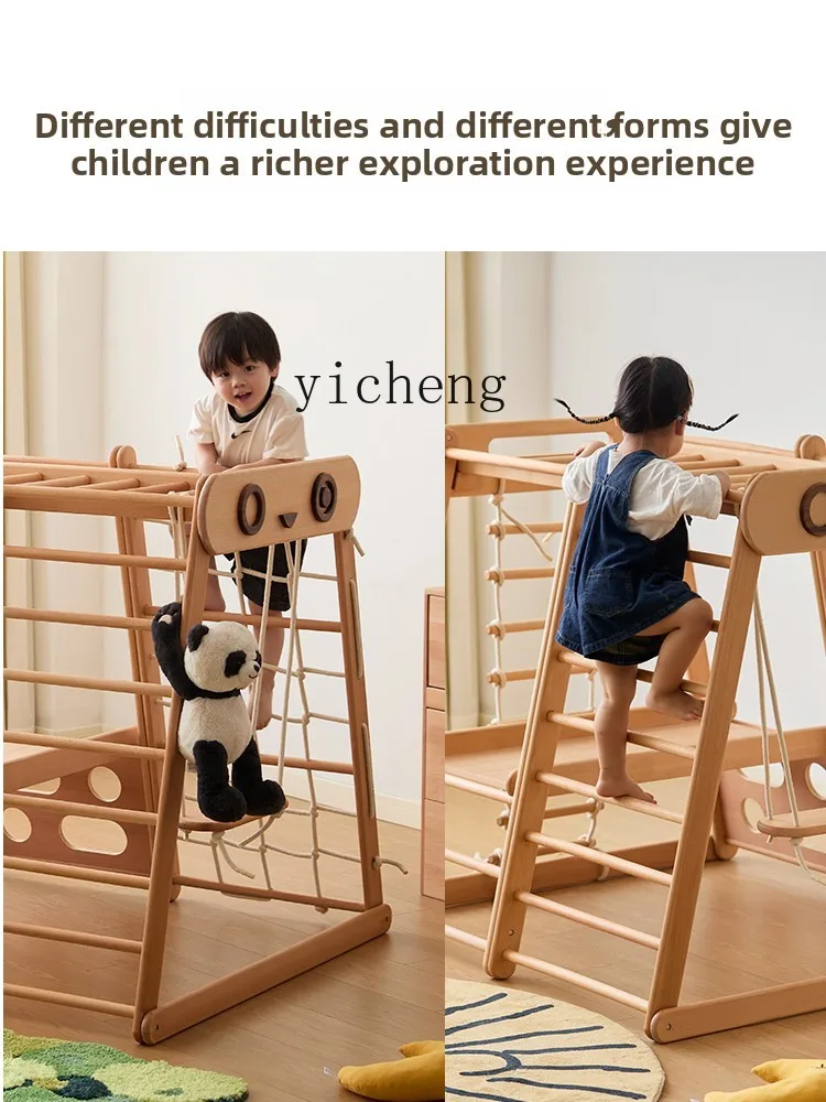 ZZ full beech multi-functional climbing frame indoor family playground baby swing ring drawing board slide