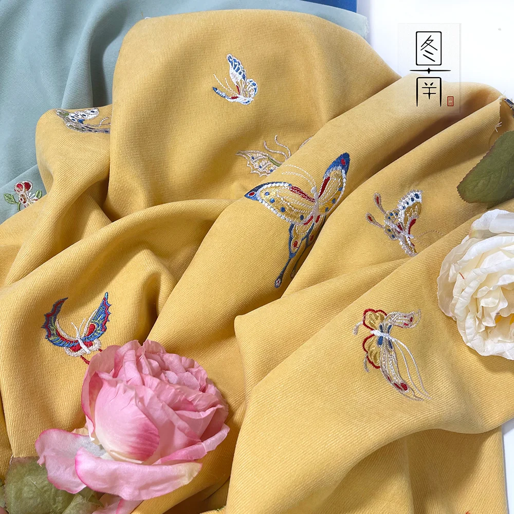 Designer Cloth Thick Twill Brushed Embroidered Fabric Hanfu Ancient Style Fabric Upper Coat Horse-Face Skirt Ratio Nail