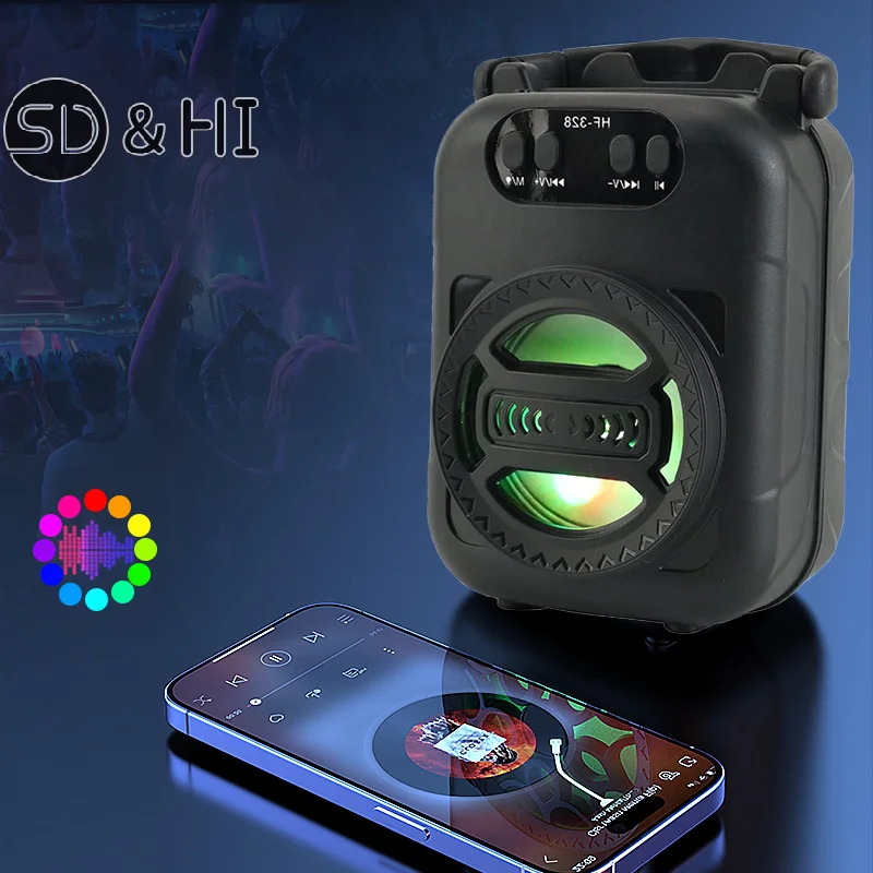 Outdoor Portable Wireless Speaker With Phone Holder RGB Lamp Music Surround Subwoofer TF Card For Party Dancing Camping