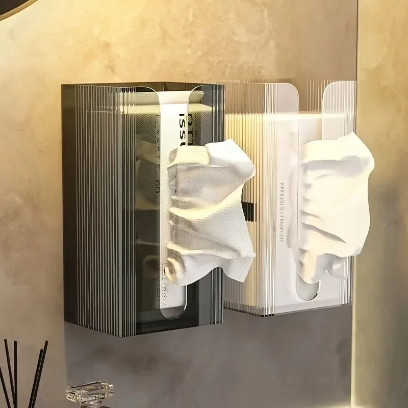 

1pc Transparent Wall-Mounted Tissue Holder Multi-Functional Home Organizer Kitchen Storage Perfect for Minimalist Bathroom Decor