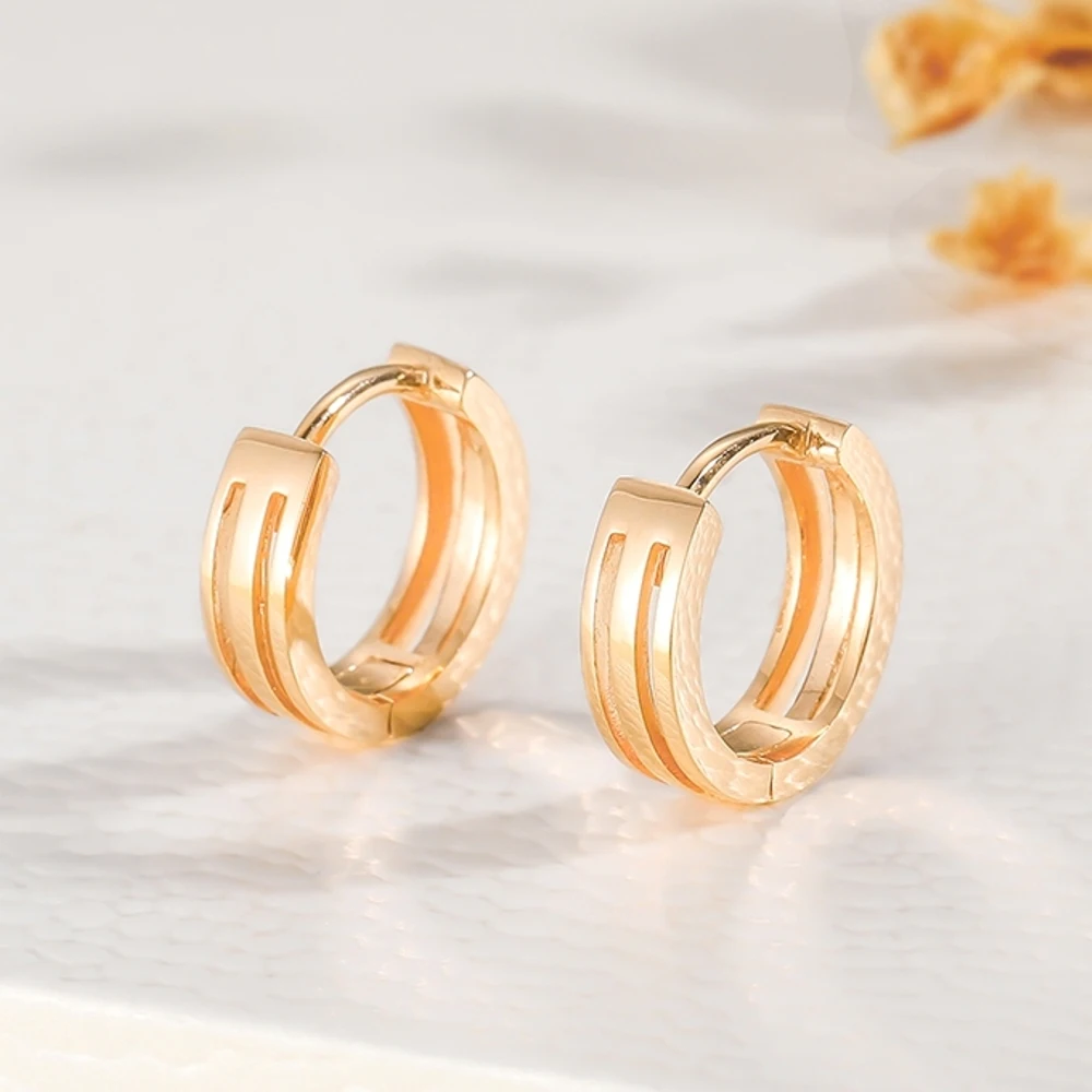 

Real Pure 18K Rose Gold Hoop Women Lucky Hollow Stripes Circle Earrings 1.54g