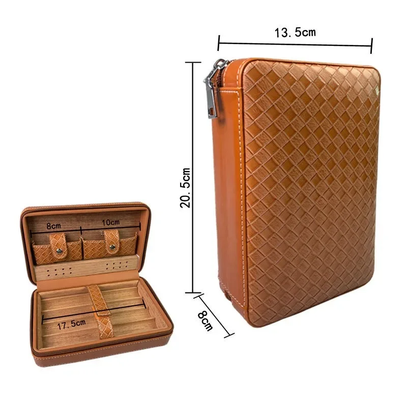 

Cigar Case 4- cigars tubes Leather Travel Portable Humidor with Cedar Wood Lined with Stainless Steel Cigars Cutter