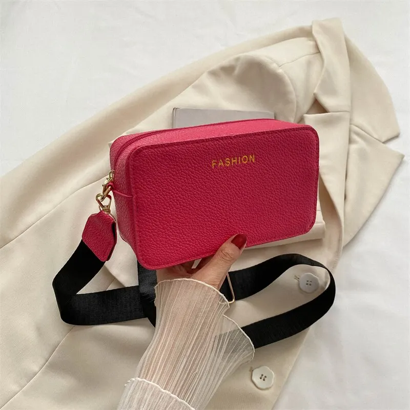 Simple Camera Bag Letter Decorative Small Square Bag Solid Zipper Bag-XF8013