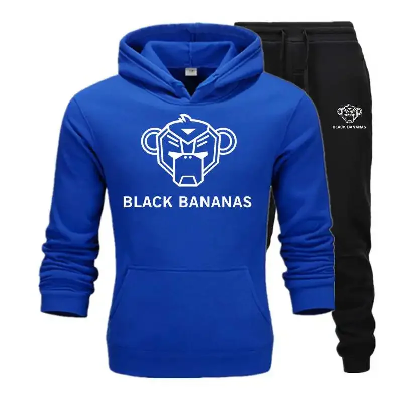 2024 Brand Homme Two Pieces Sets Hooded Tracksuit Men/Women Sportswear Gyms Black Hoodies+Sweatpants Bananas Joggers Sweatshirts