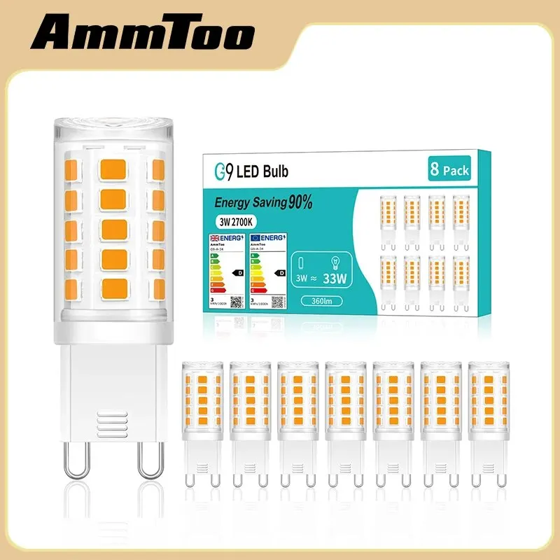 Ammtoo หลอดไฟ LED G9สว่างที่สุด360 ° ขนาดมินิขนาด3วัตต์สว่างพิเศษไม่กระพริบแสงสีขาวอบอุ่นหลอดไฟฮาโลเจน20W-50W