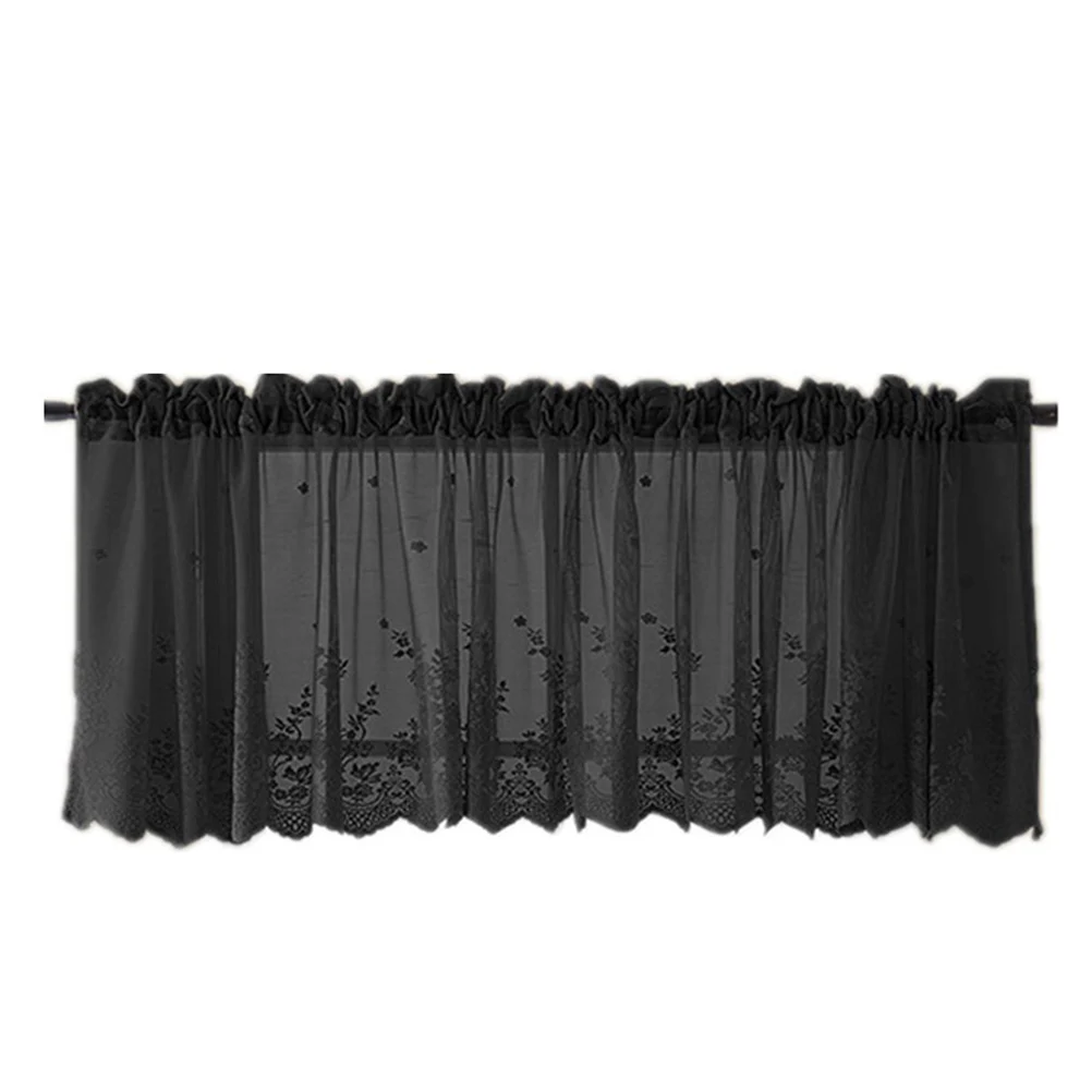 

Lace Curtain 130X41Cm Black Short Style Polyester Sun Proof Curtain For Kitchen Balcony Children Room Decor