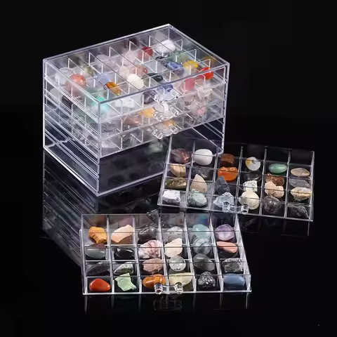 Natural Mineral Crystal Fossil Storage Box Organizer Transparent Display Container For Gemstone Fragments Geological Samples