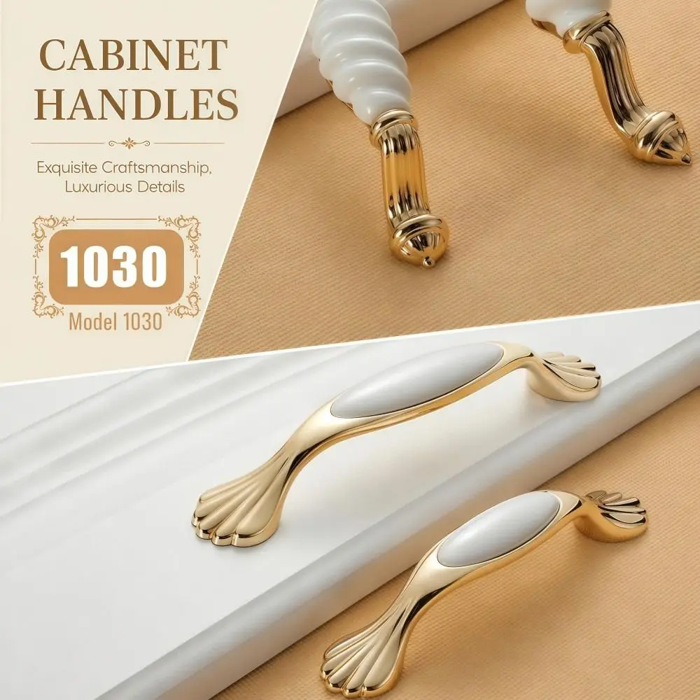 Luxury Elegant Ceramic Cabinet Handles Zinc Alloy Smooth Gold Drawer Pulls Classic Vintage Cabinet Door Knobs Furniture Hardware