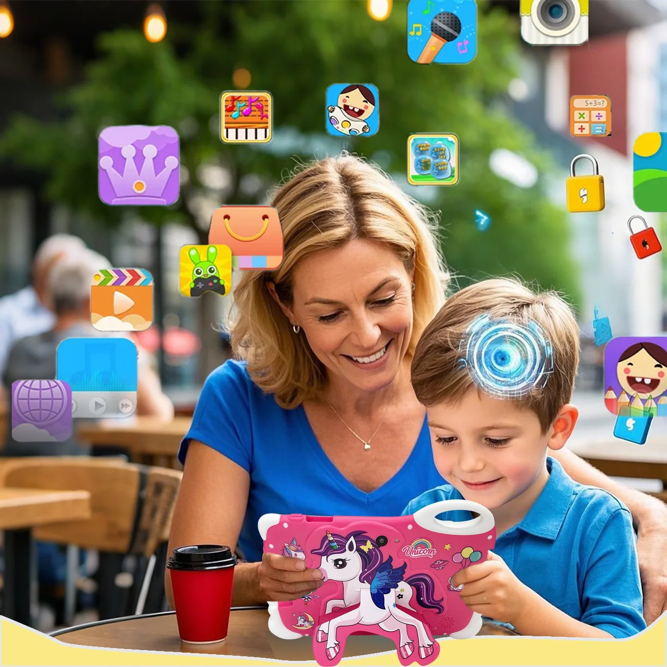 Tablet infantil Android 12 de 7 polegadas, tablet educacional com câmeras duplas, projetado para meninos e meninas como aniversário divertido, presentes de Natal