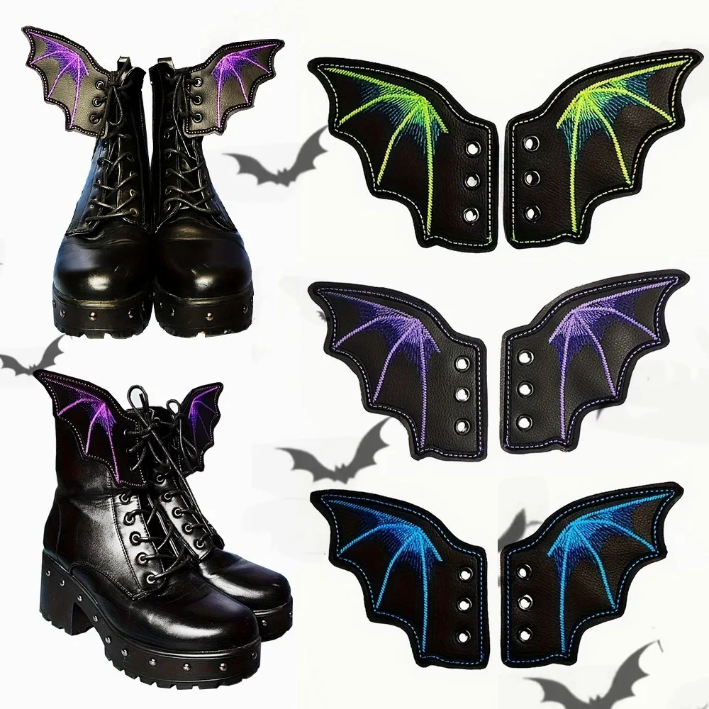 1 Paar Engelsflügelform Mädchen Stiefel Skate Schuhe DIY Dekorationen Sneaker Kleidung Schnürsenkel Dekoration Punk Emo Stil Halloween