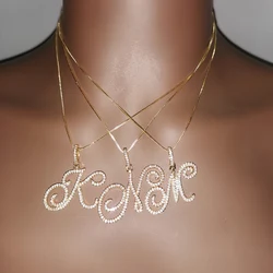 Grandbling Cursive 26 Initial Letter Pendant Necklace  High Quality 5A Cubic Zirconia CZ Alphabet Name Jewelry