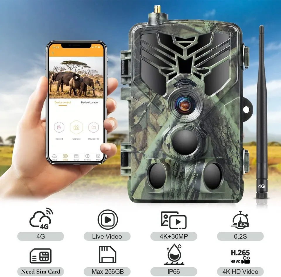 

HC-810PRO 4K Live Broadcast Trail Camera Wireless 4G Wildlife Hunting Camera 30MP Night Vision Cameras APP Mobile Surveillance