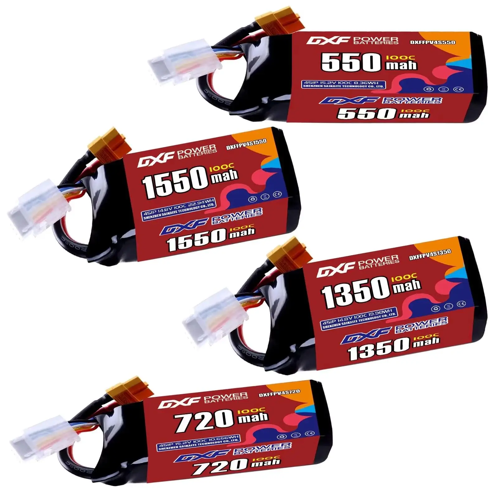 

DXF Lipo 4S Battery 15.2V 550mAh 720mAh 1350mAh 1550mAh 100C with XT30 XT60 JST Plug Airplane Helicopter Quadcopter FPV Drone