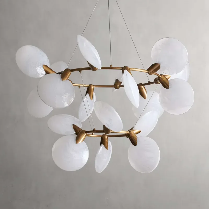 French Simple Petal-shaped Hanging Light Living Room Dining Room Bedroom Hand-blown clear Glass Petal-shaped Pendant Light