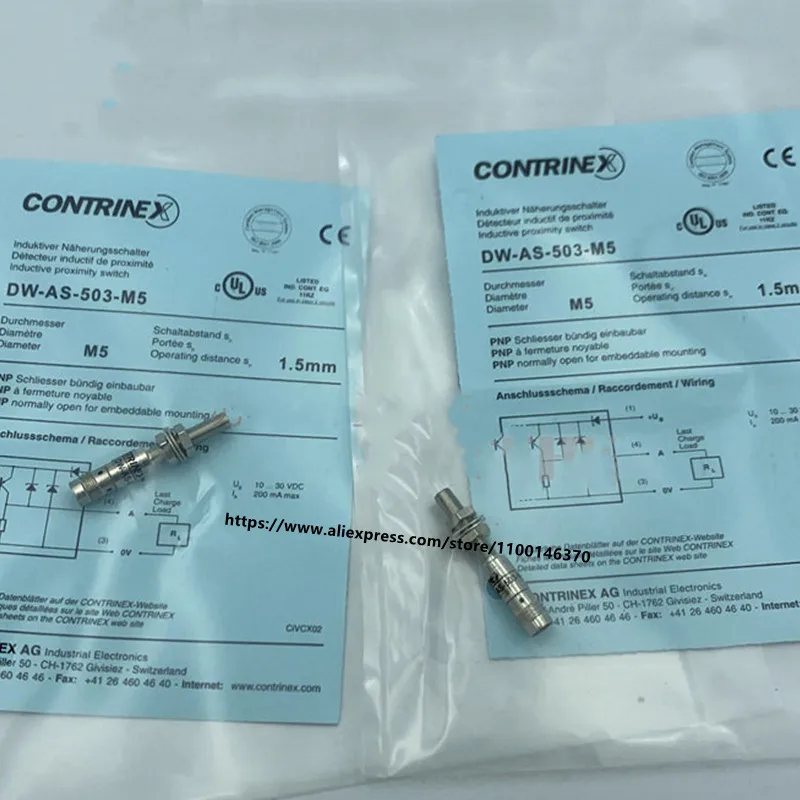 2Pcs New Contrinex Inductive Proximity Switch DW-AS-503-M5 Metal Sensing 5 to 8mm Insert Type PNP Normal Open Sensor