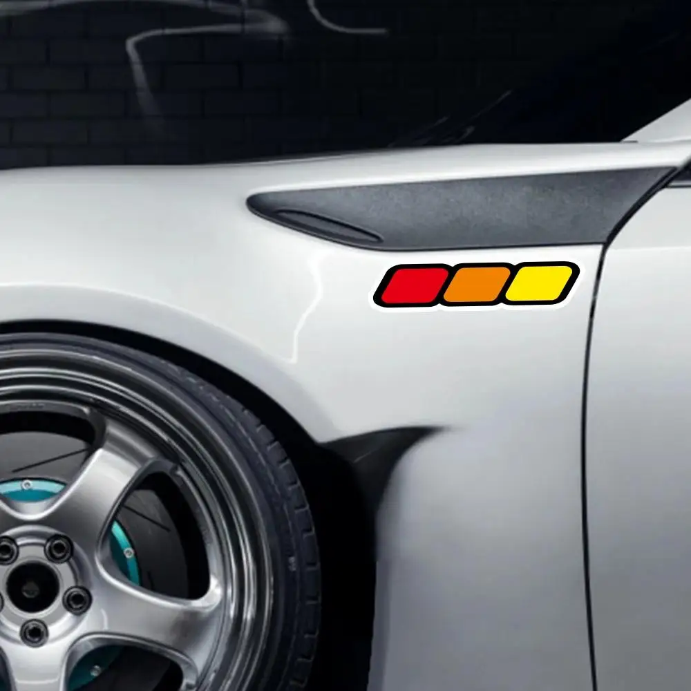 1Pair 2D Flat JDM Yellow Orange Red Tricolor Stripe Retro Racing Waterproof Vinyl Stickers For Car Fuel Cap Body Decor