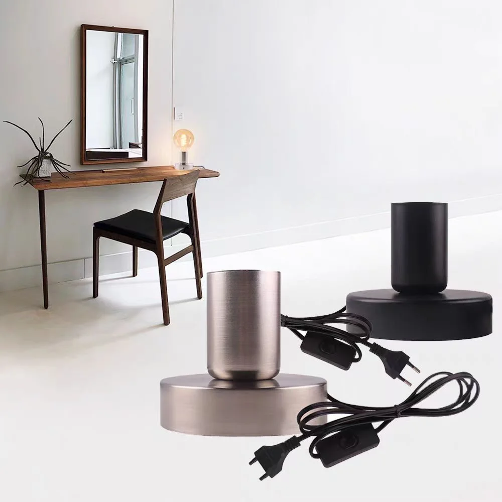 Simple Metal Table Lamp Base 1.7m EU/US Plug With Wire Control Switch E27 Small Night Lamp Holder for Table Bedside Bedroom