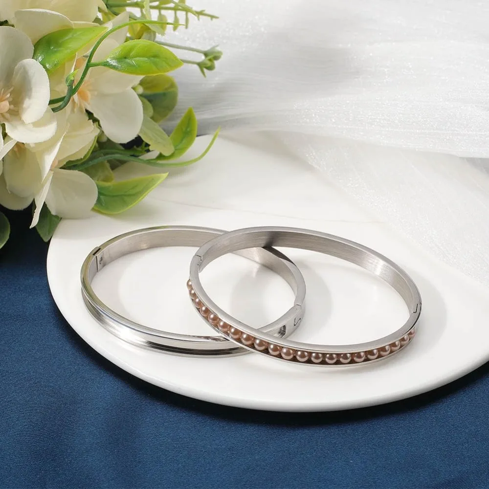 Picture 5: 2Pcs Bracelet Blank Stainless Steel Hinged Bracelets Blank 51x61mm Empty Cuff Bangle Grooved Inlay Bracelet Base for Jewelry kit