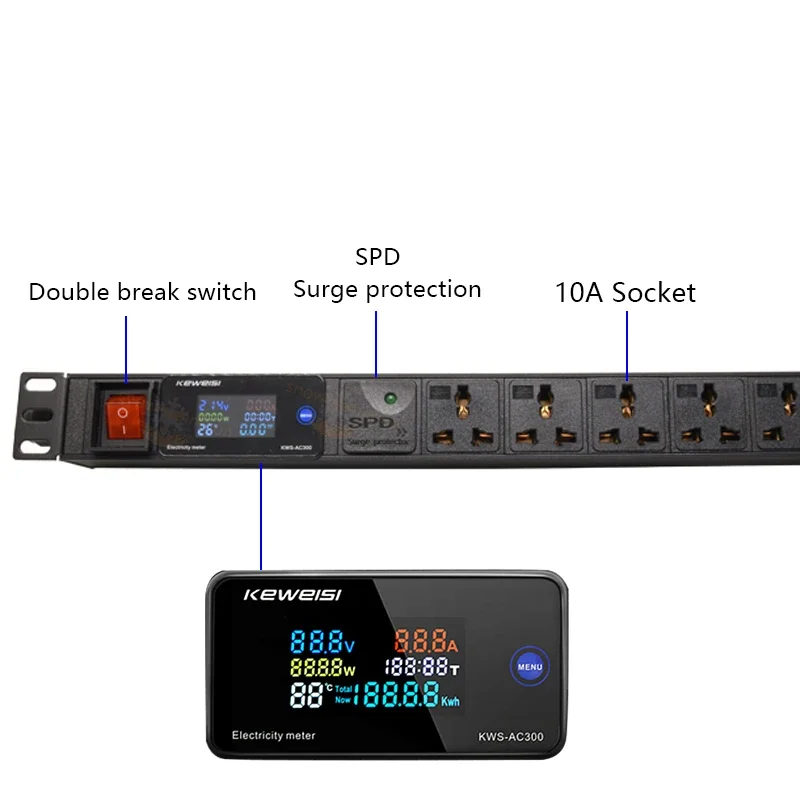 Smart Power Strip Digital voltage measuring instrument 2-8 Outlets Socket surge protector For Network Cabinet Rack Power Strip