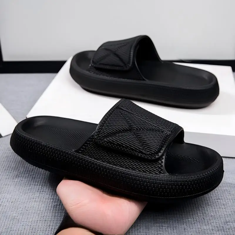 Men's Thick-Soled Slip-On Slippers, Women's Summer Outer Wear Slippers, Home Soft-Soled Couples' Coconut Casual Velcro Wide-Foot Beach Bread Slippers