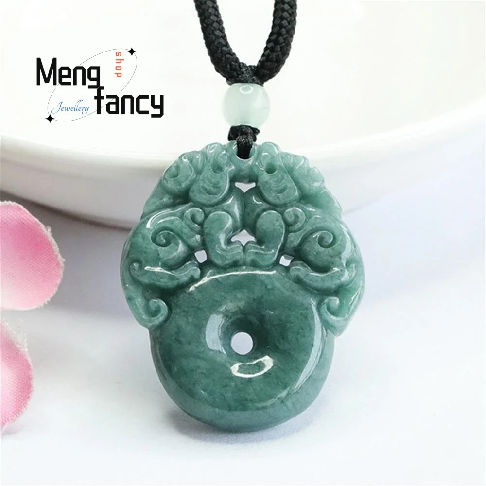 

Natural Jadeite Peace Buckle Blue Water Double Pixiu Jade Pendant Exquisite Elegant Charm High-grade Luxury Quality Fine Jewelry