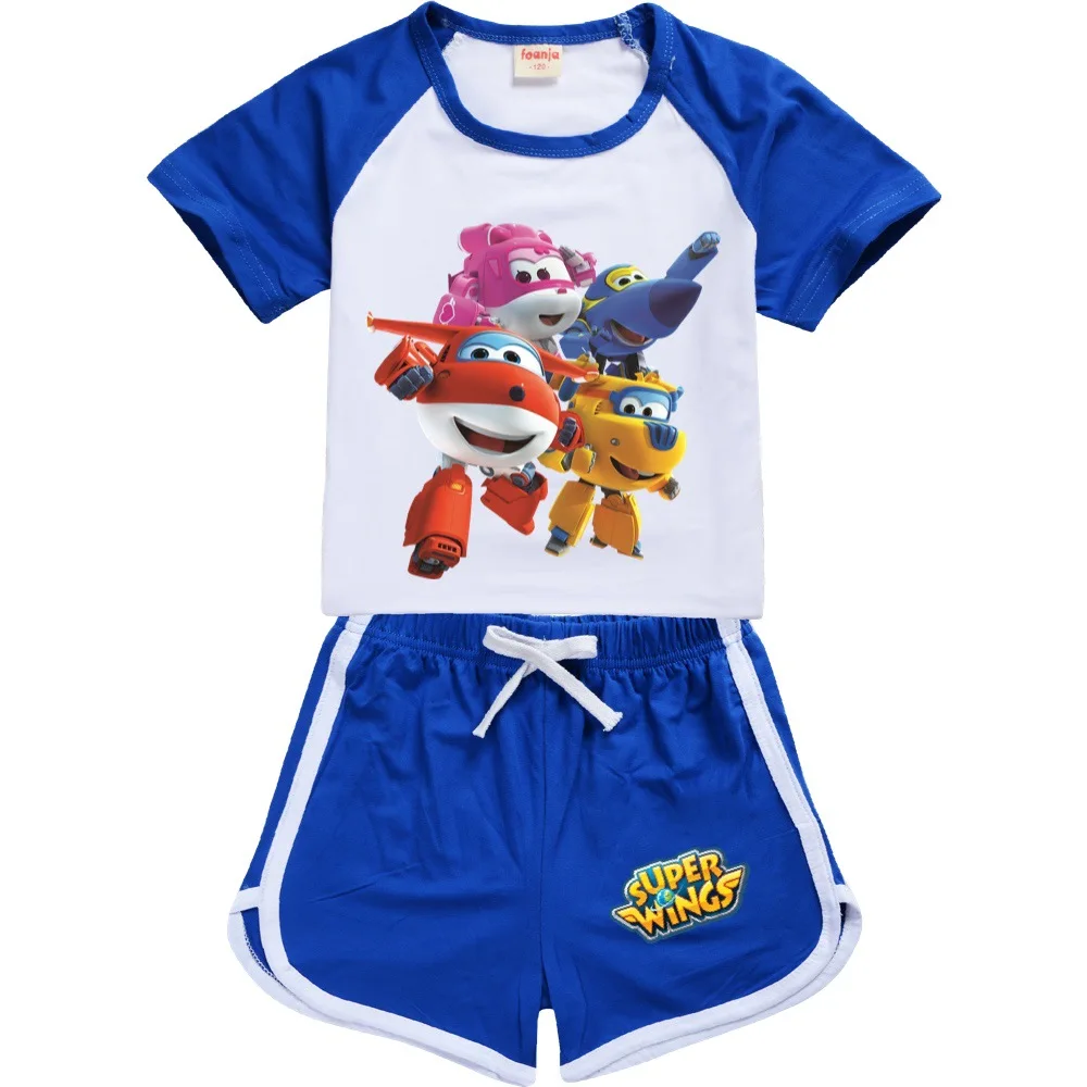 Pakaian lengan pendek t-shirt celana pendek anak-anak pakaian Super wings Set 2 potong pakaian olahraga musim panas anak-anak pakaian anak laki-laki perempuan