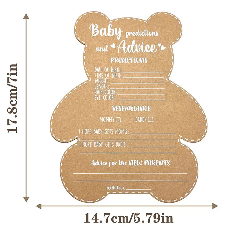 10Pcs Teddy Bear Card Baby Baptism Kraft Paper Card Can Write Newborn Invitation Card