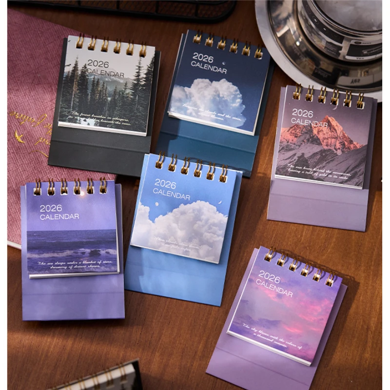 

2026 New Nature Scene Mini Desk Calendar - Home Decoration & Daily Organizer